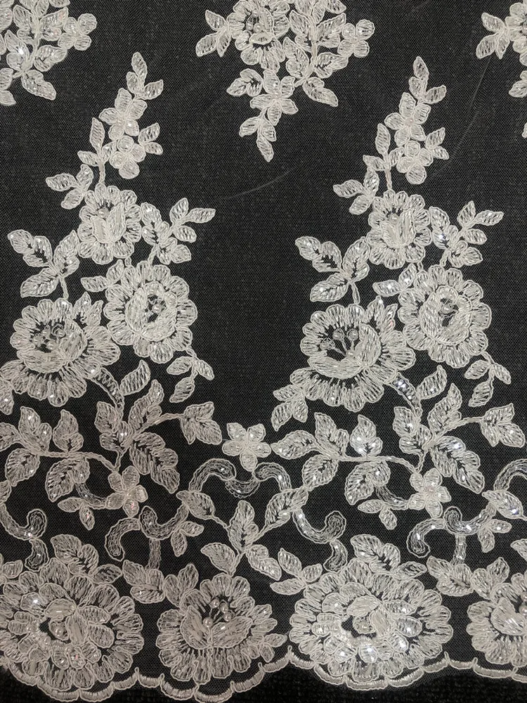 Couture Wedding Dress Lace Fabric by Yard , 3D Beaded Bridal Gown Fabric with Offwhite Embroidery 135cm width Sell for 1 Yard