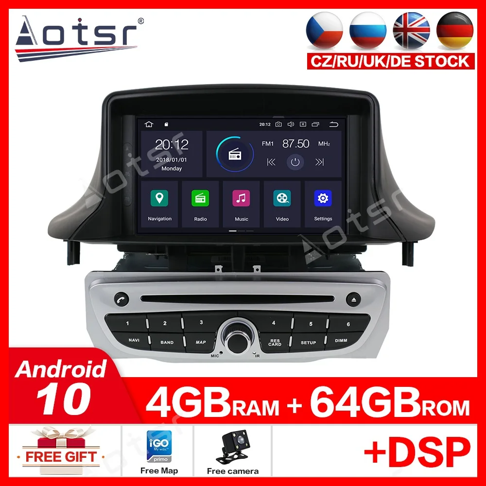 4 + 64 ГБ Android 10 автомобильный DVD CD плеер GPS навигация для Renault Megane 3/Renault Fluence 2009