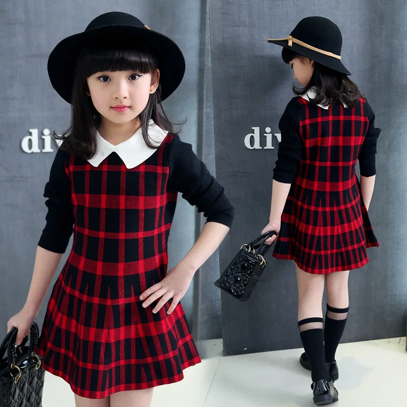 Baby Girls Dress Long Sleeve Kids Winter Dresses for Costume Princess Christmas Plaid Children Clothes |