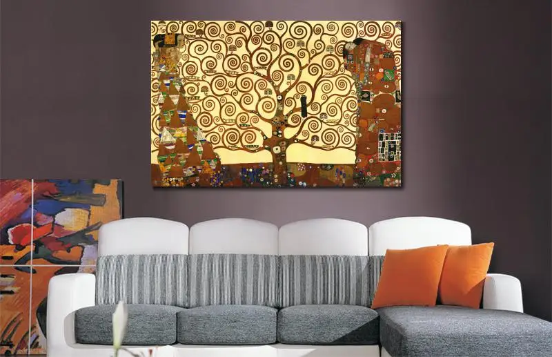 Kopen Hoge Kwaliteit Beroemde Gustav Klimt Bomen Olieverfschilderijen Reproductie De Boom Van Leven Moderne Golden Art Voor Woonkamer Muur Decor