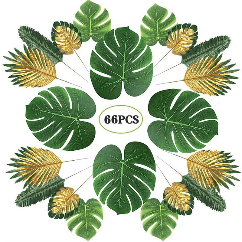 

66PCS Artificial Monstera Leaves Hawaiian Party Jungle Theme Party Decoration Wedding Birthday Decor Tropical Palm Turtle Leaf