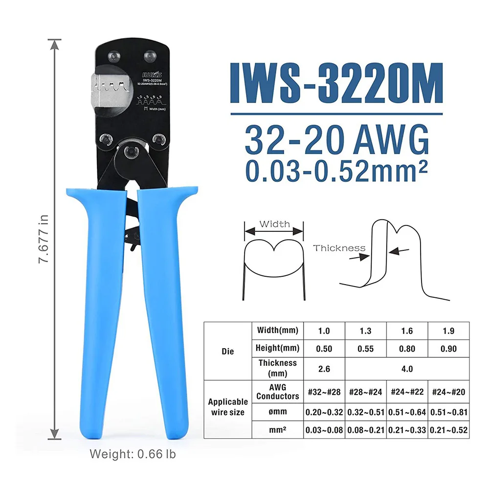 Micro Connector Pin Crimping Tool 0.03-0.52mm² 32-20AWG Ratcheting Crimper