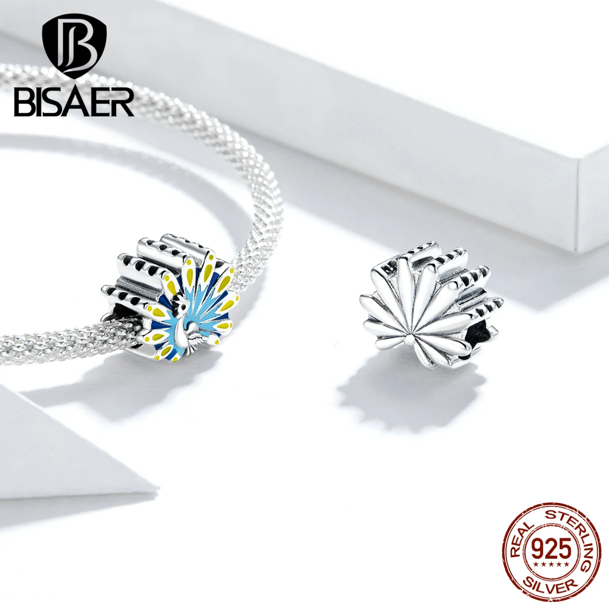 Женский браслет и ожерелье из серебра 925 пробы с синим павлином | Украшения