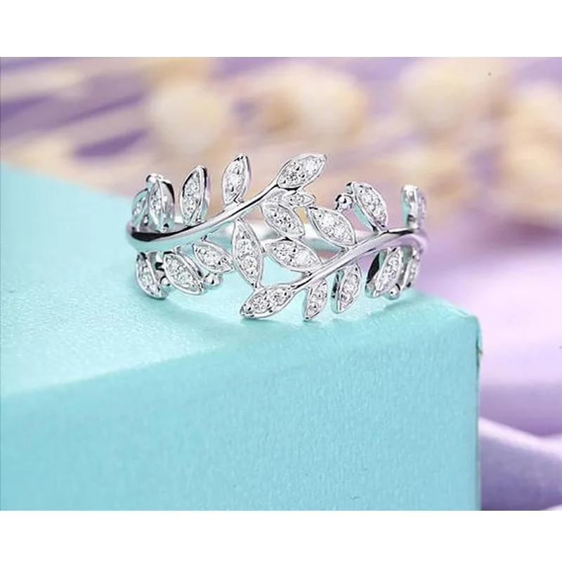 

Gu Li Exquisite Leaf Geometric Zifconia Crystal Open Ring For Women Wedding Engagement Party Ring Fashion Jewelry Adjustable