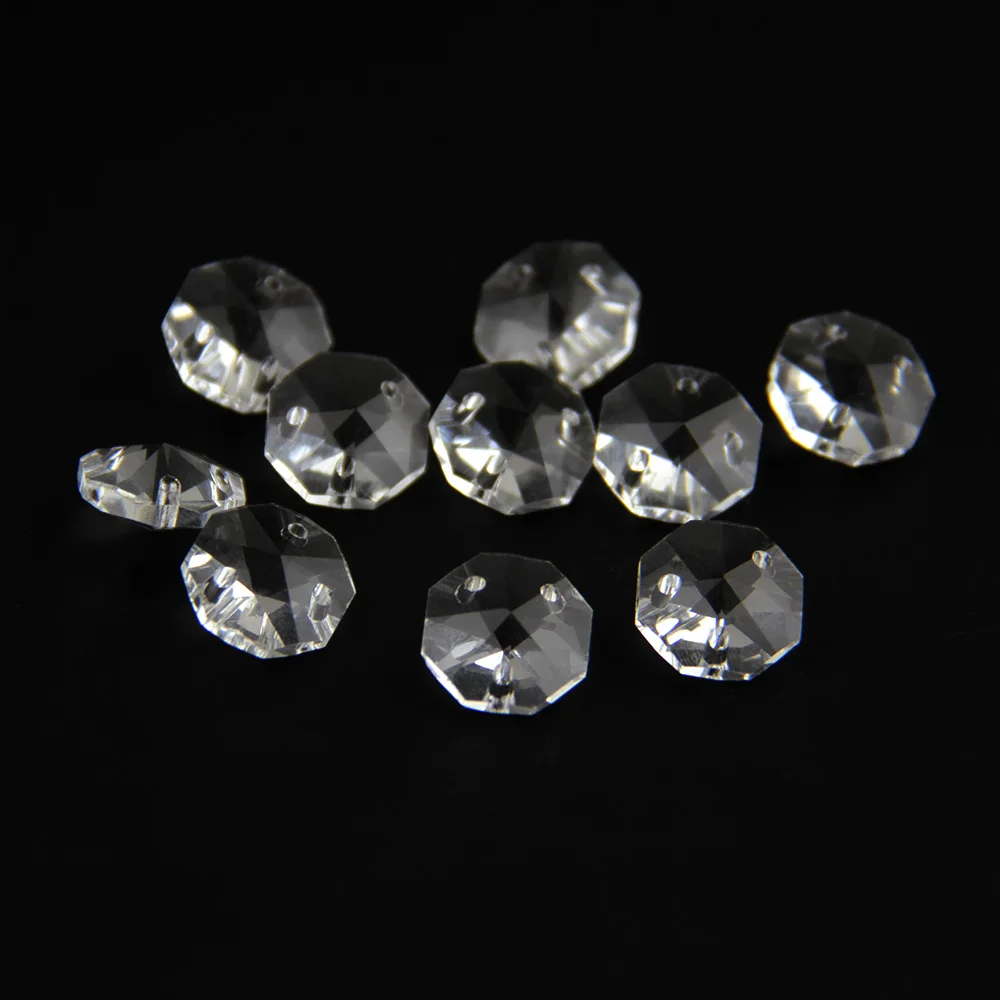 

100/1000pcs Clear Color 14mm 3 Holes Glass Octagon Prism Beads For Crystal Chandelier Parts