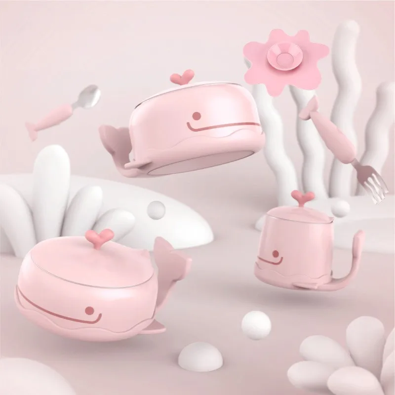 

5pcs Baby Tableware Set Insulation Bowl Stainless Children's Steel Bowl Water Injection Heater Preservation Food Supplement
