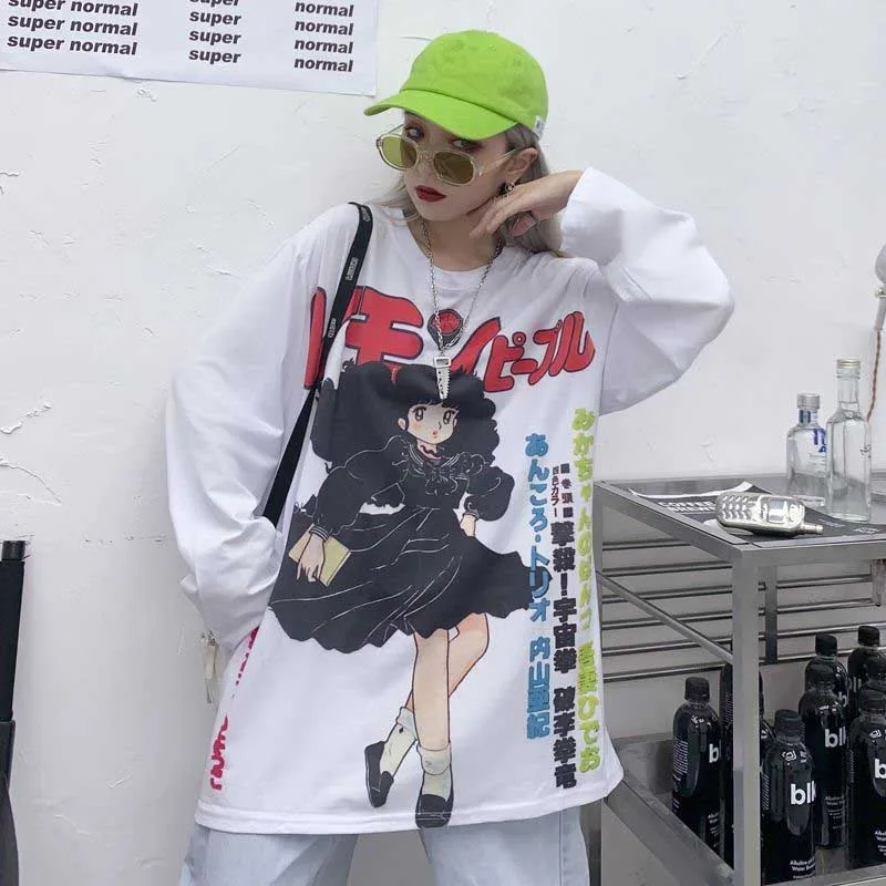 

Latimeelon Harajuku Tshirt Streetwear Anime t shirt Females Cool Cartoon Print Hip Hop Funny Print Casual Pink Oversize T Shirt