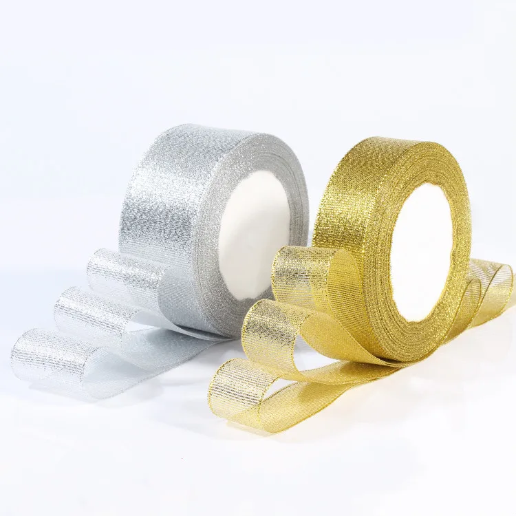 Атласная лента с единорогом золотистая и серебристая 0 3-5 см | Дом сад