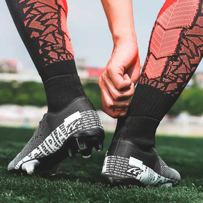 Men's Soccer Shoes High Ankle Cleats Teenager Breathable Sneakers Size 35-45 Kids Grass Training FG / TF Antiskid Football Boots