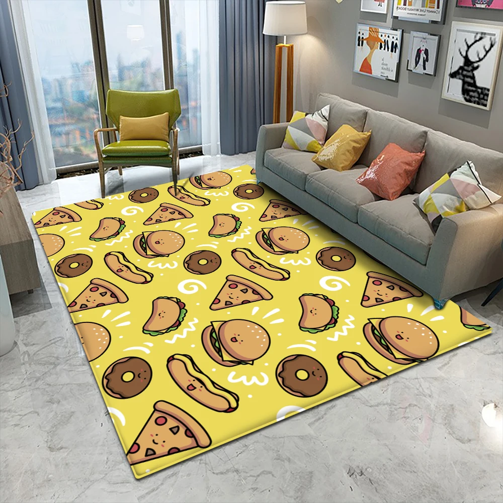 

Interesting Burger Pizza Donut Pattern Flannel Carpet Non-Slip Carpet Rectangular Bedroom Living Room Home Decor Carpet