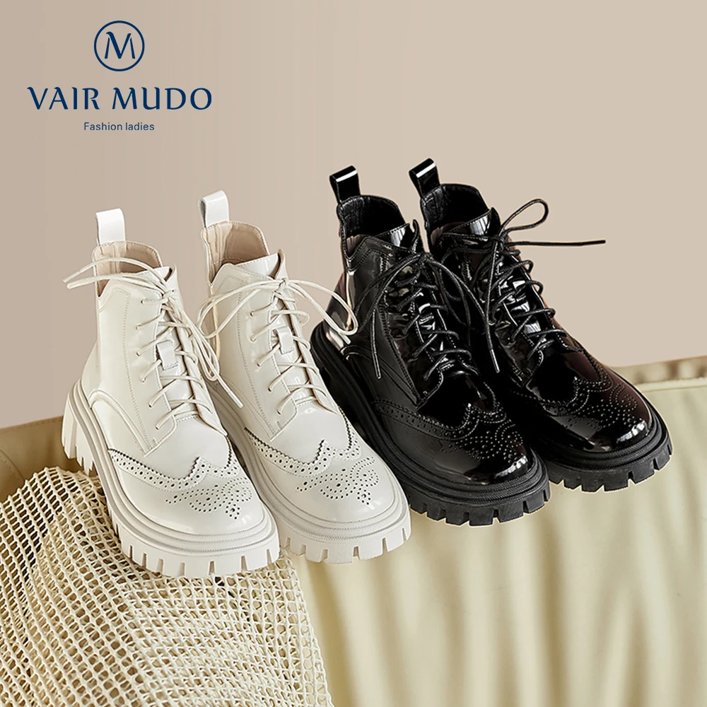Beli VAIR MUDO Sepatu Bot Modis Musim Semi Musim Gugur Sepatu Wanita Hitam Putih Berenda Elegan Ringkas Sebaris Sepatu Ujung Bulat Wanita WM-X56