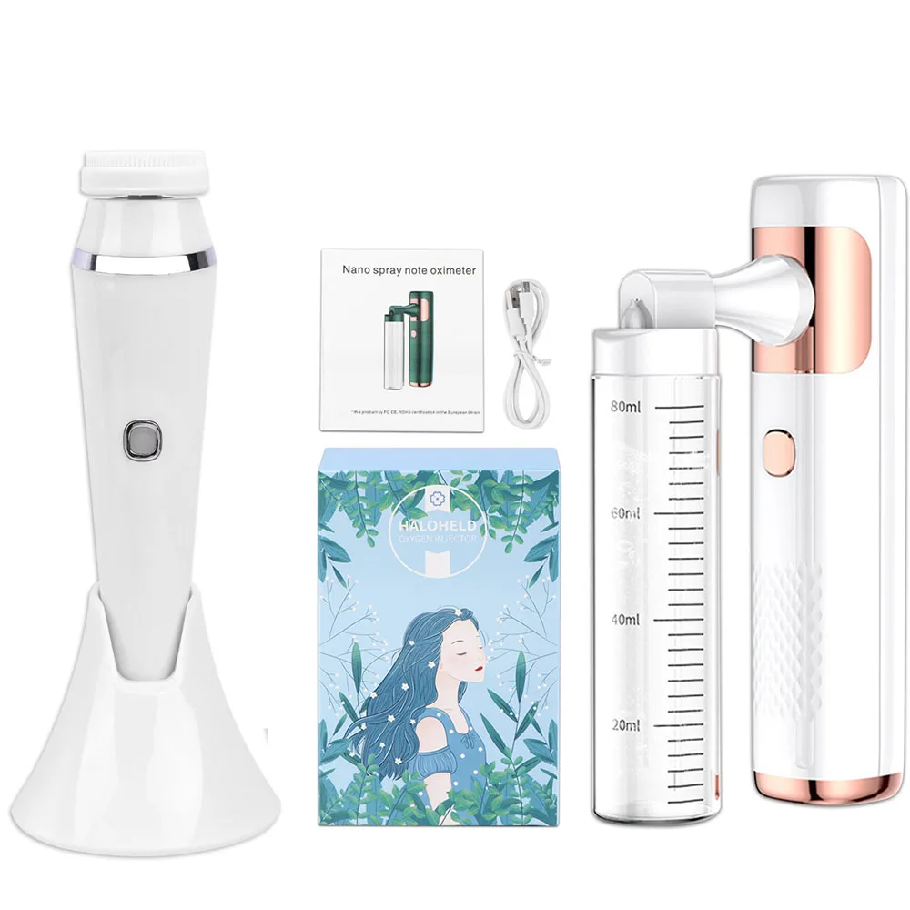 

Cleansing set High Pressure Oxygen Injection Face Spray Instrument High Pressure Electric+Silicone Facial Cleansing Brush