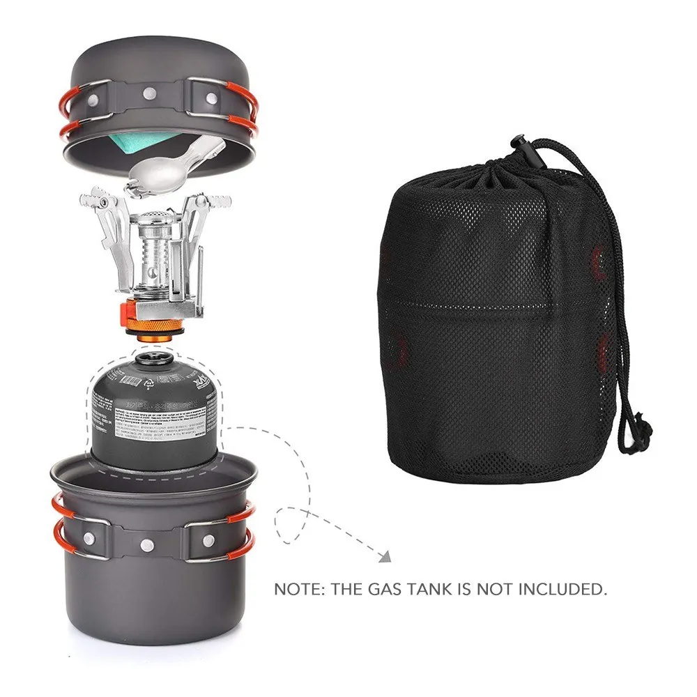 

Camping Cookware Set with Camping Stove Folding Spork Cooking Pots Dishcloth For Outdoor Picnic Camping Hiking Backpacking