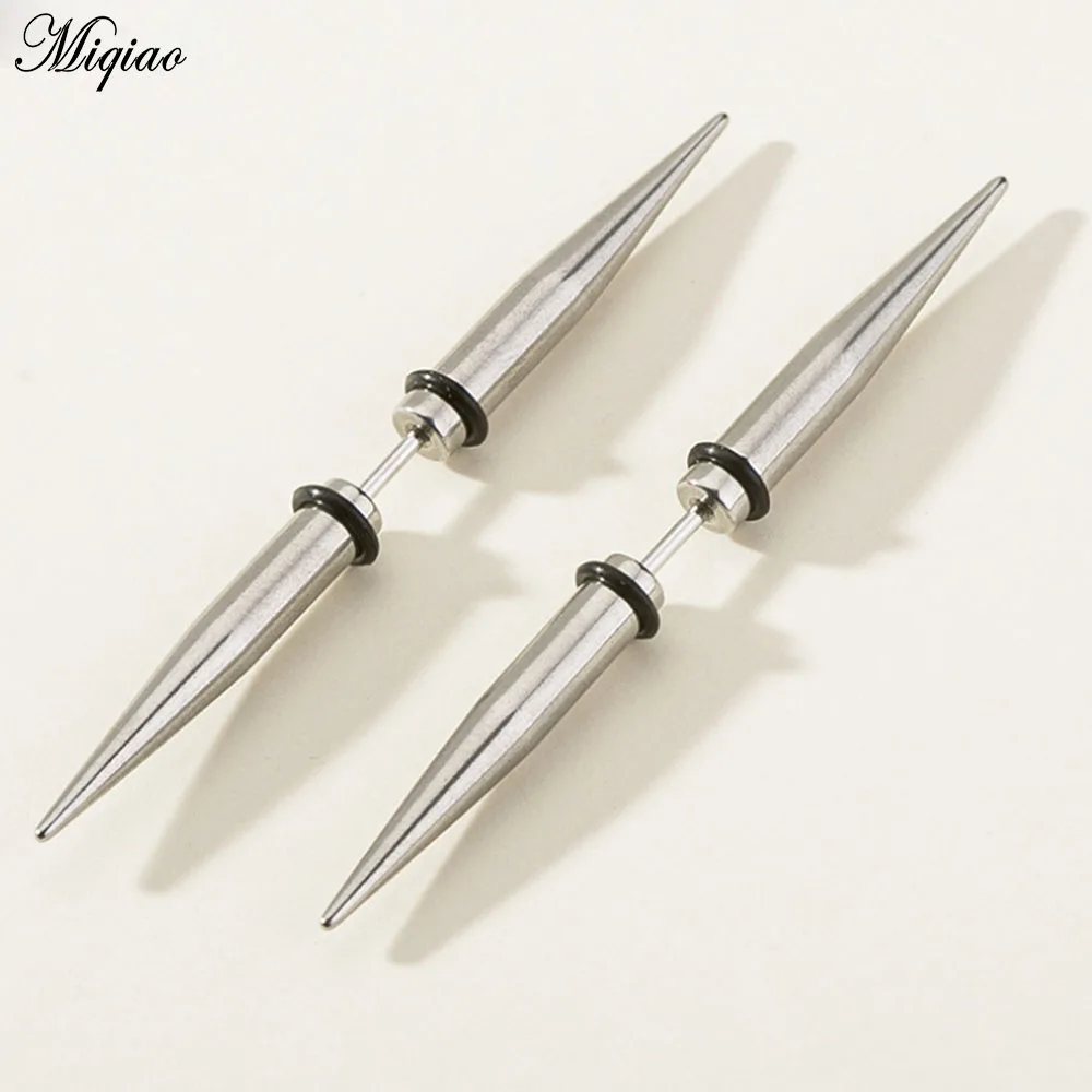 

Miqiao New Fashion Pointed Cone Men Women Stud Earrings Titanium Steel Plating Earrings Industrial Piercing Jewely