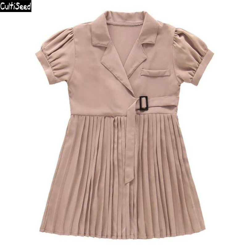 

Cultiseed Girls Summer Short Sleeve Dress Big Children Girl Pleated Princess Party Dress Kids Vintage Casual Dress with Belt