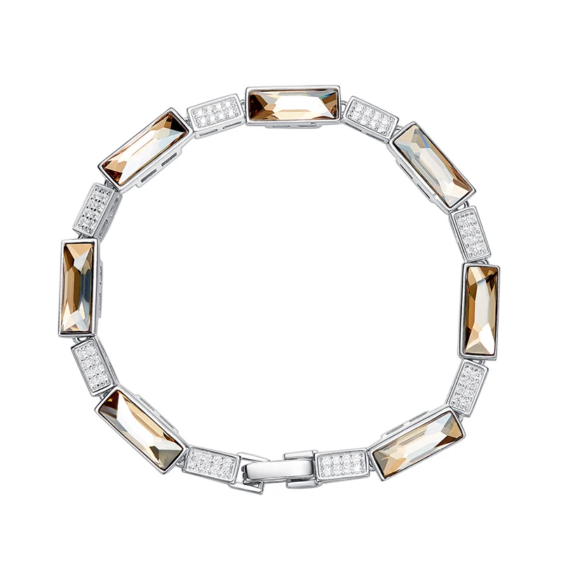 Роскошный 925 пробы Серебряный женский браслет из желтых страз украшенный