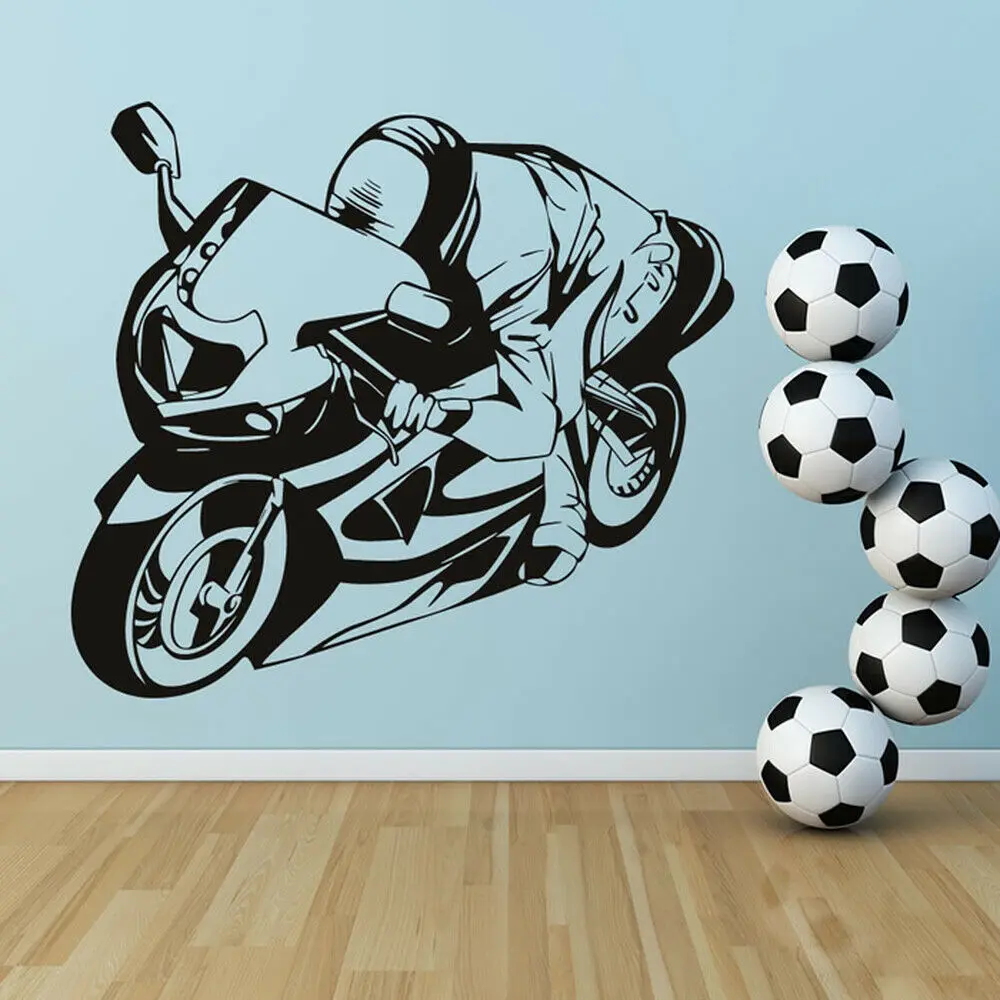 

Sports Motorbike Wall Decal Motorsports Racing driver Wall Sticker for Kids Room Boys Bedroom Decor Vinyl Removable Mural X160