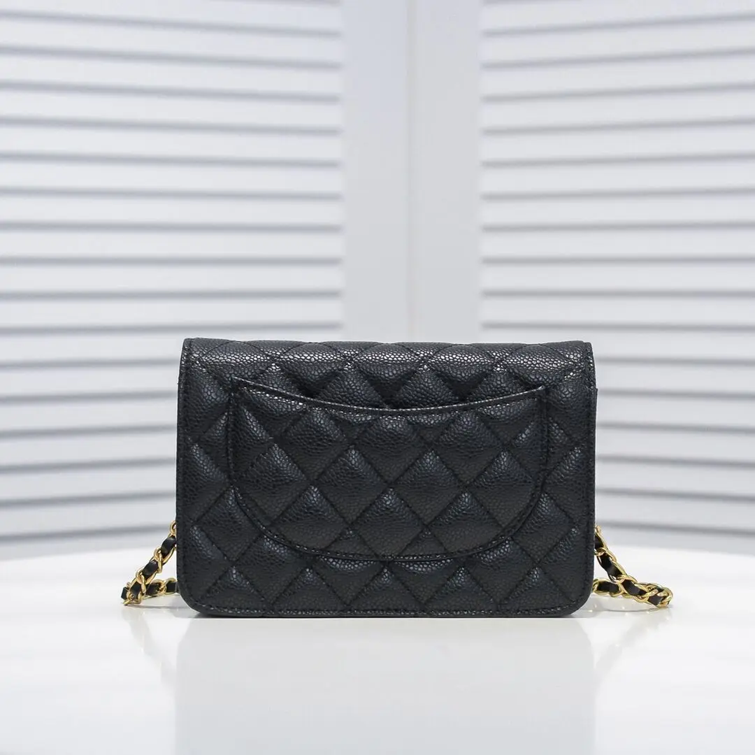 

New Classic Women's Genuine Leather Shoulder Bag Black with gold chain Handbag Bags Ladies Handbags