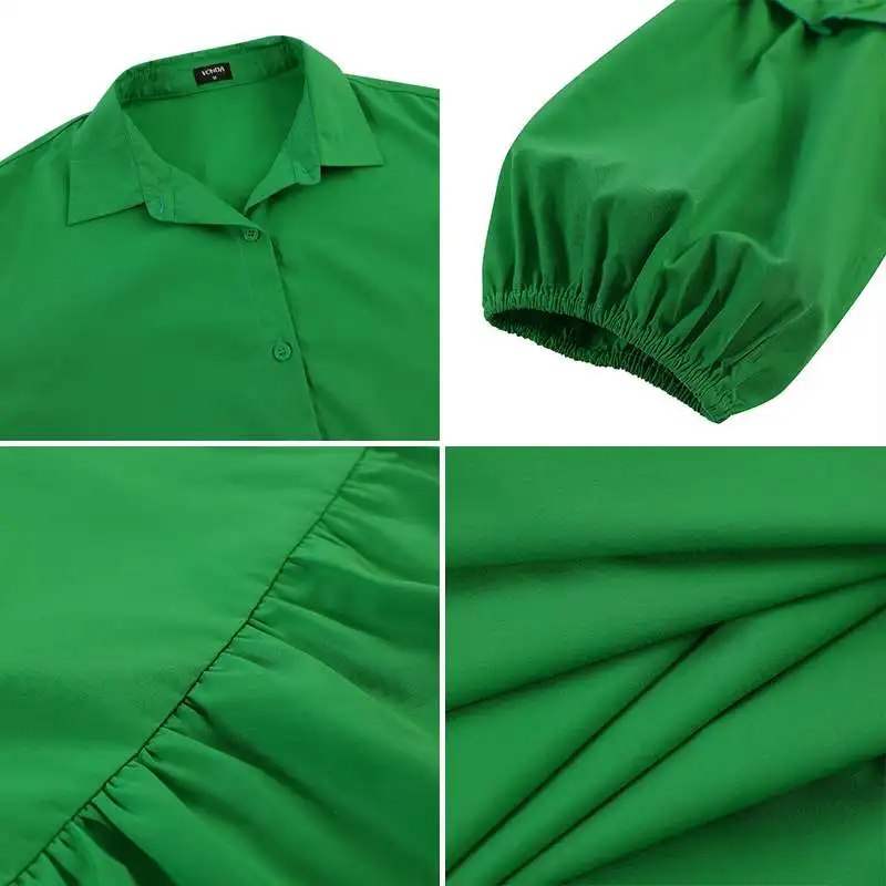 

Bohemian Knee-Length Dress VONDA 2021 Summer Casual Lapel Button Down Shirt Dresses Sexy 3/4 Sleeve Irregular Hem Robe Vestidos