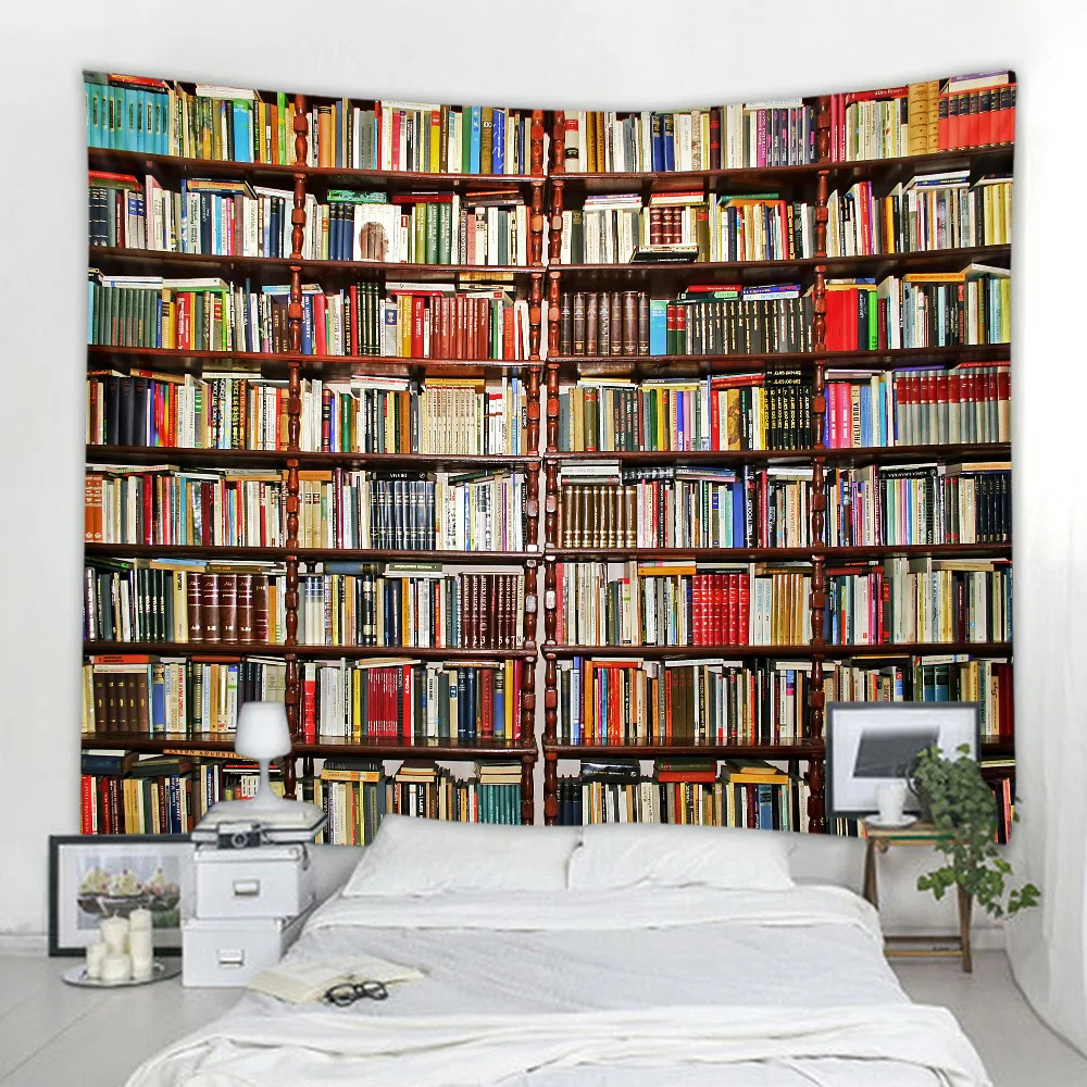 

European Retro Vintage Library Bookshelf Psychedelic Wall Hanging Tapestry Mandala Witchcraft Boho Hippie Home Decor Art Carpet