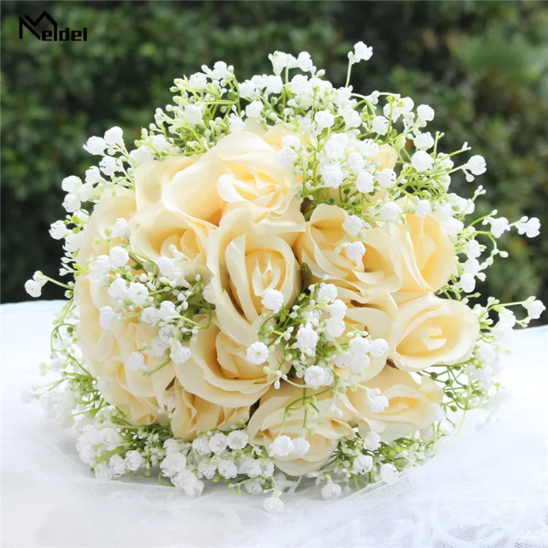 

Искусственный цветок Meldel, роза, Гипсофила, букет растений, искусственный цветок для свадьбы, декор стола, Шелковый цветок, украшение для сто...