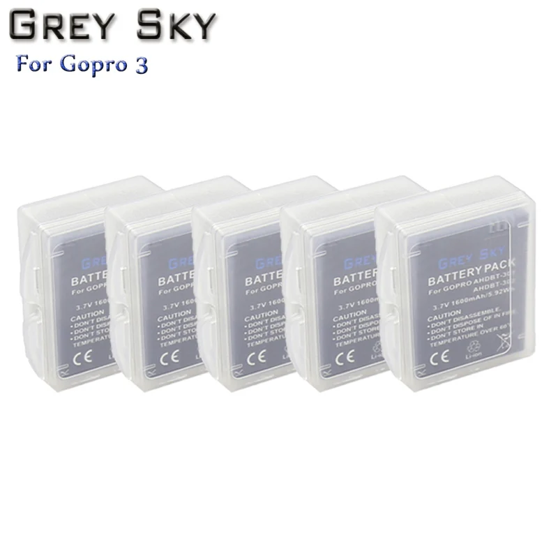 5battery Go Pro HERO 3+ батареи AHDBT-301 литий-ионная батарея AHDBT301 для GoPro HERO3 3+ аксессуары - Цвет: 5battery
