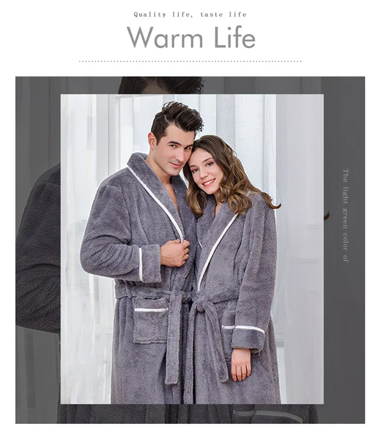 Winter Thick Warm Couples Kimono Robe Women Men Bath Gown Robe Dress Fluffy Plush Flannel Lovers Yukata Nightwear Sleepwear