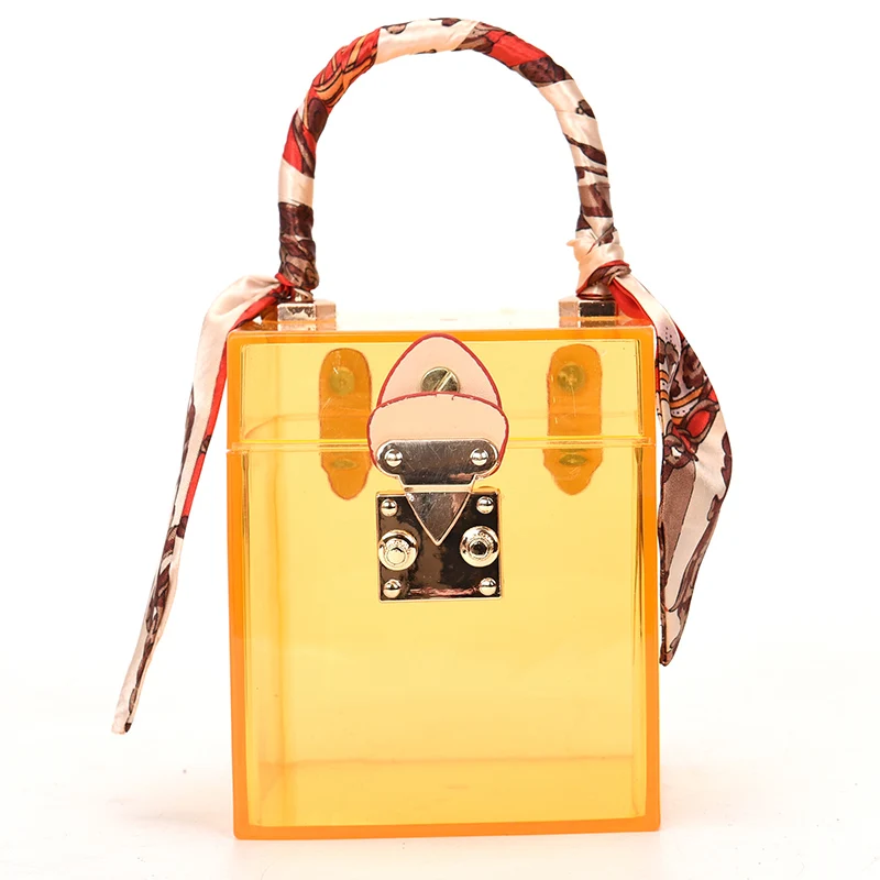 New 2021 Trend Transparent Clear Jelly Acrylic Box Handbag For Women Elegant Evening Party Clutch Purse with Scarves Female