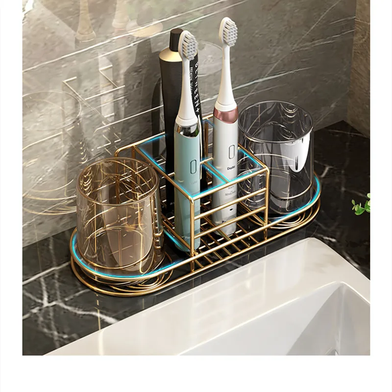 

Настенная металлическая подставка для зубных щеток, стеллаж для зубной пасты, аксессуары для ванной комнаты, самоклеящиеся инструменты для...