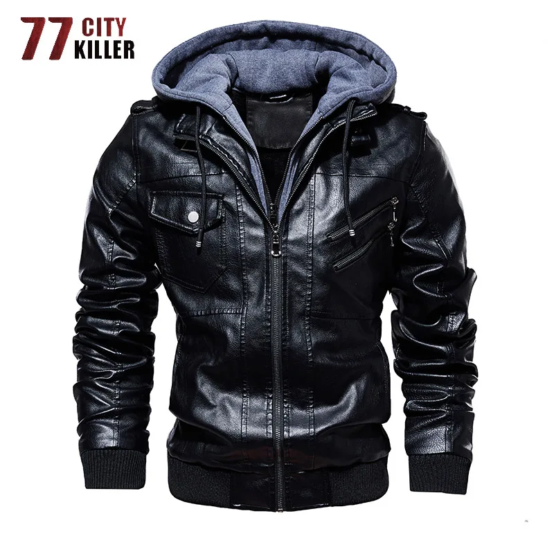 Style 2 Black 77City Killer, Лидер продаж, мотоциклетная кожаная куртка для мужчин, косая молния, верхняя одежда, ветровка, искусственная кожа, мужская куртка, европейский размер S-3XL - Цвет: Style 2 Black