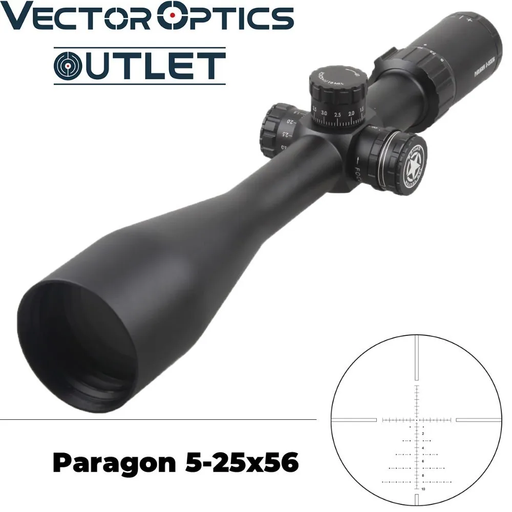 Vector Optics Paragon 5-25x56 Tactical 1/10 MIL Riflescope Sight with High Quality German Glass Reticle Honeycomb Sunshade Lock