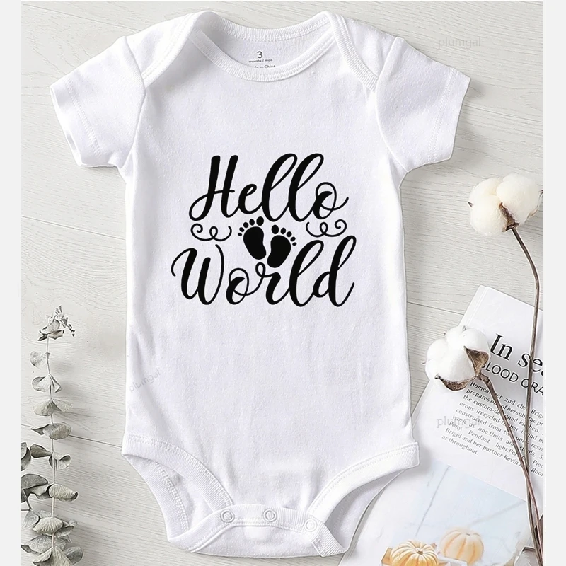 Одежда для младенцев стопы принт Hello World спортивный костюм наряды новорожденных