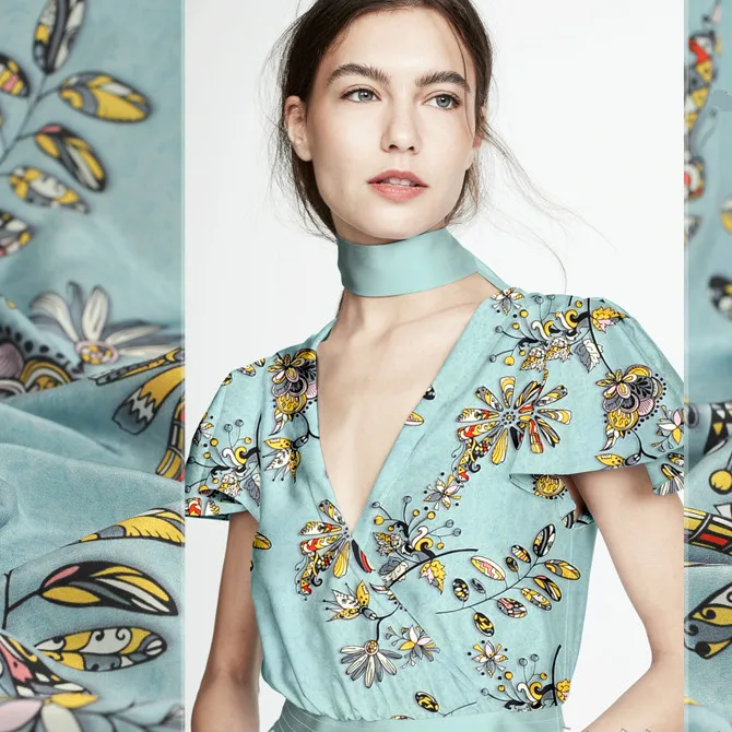 

140cm wide floral printed silk fabric meter anti-wrinkle silk crepe de chine fabric 16mm shirt dress fabric wholesale silk cloth