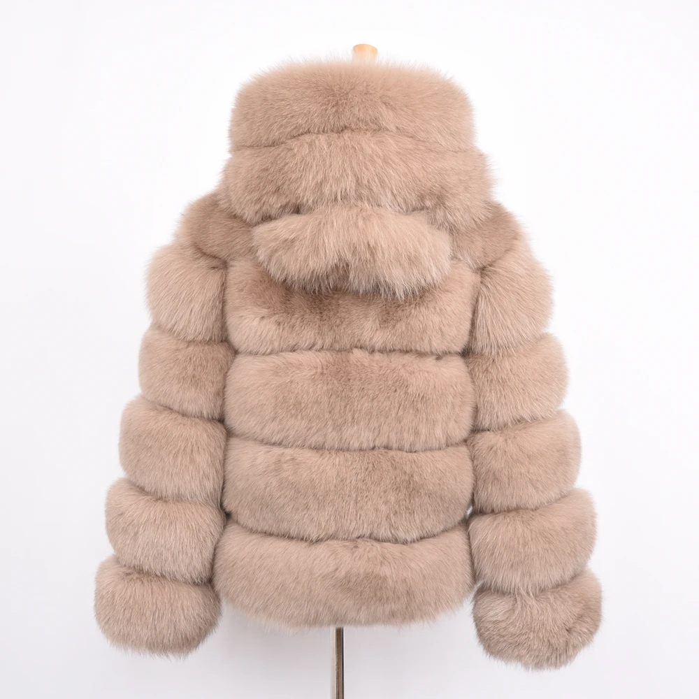 Jancoco Max Женские пальто с натуральным лисьим мехом и капюшоном модный стиль Меховая куртка высокого качества Зимняя теплая S7254