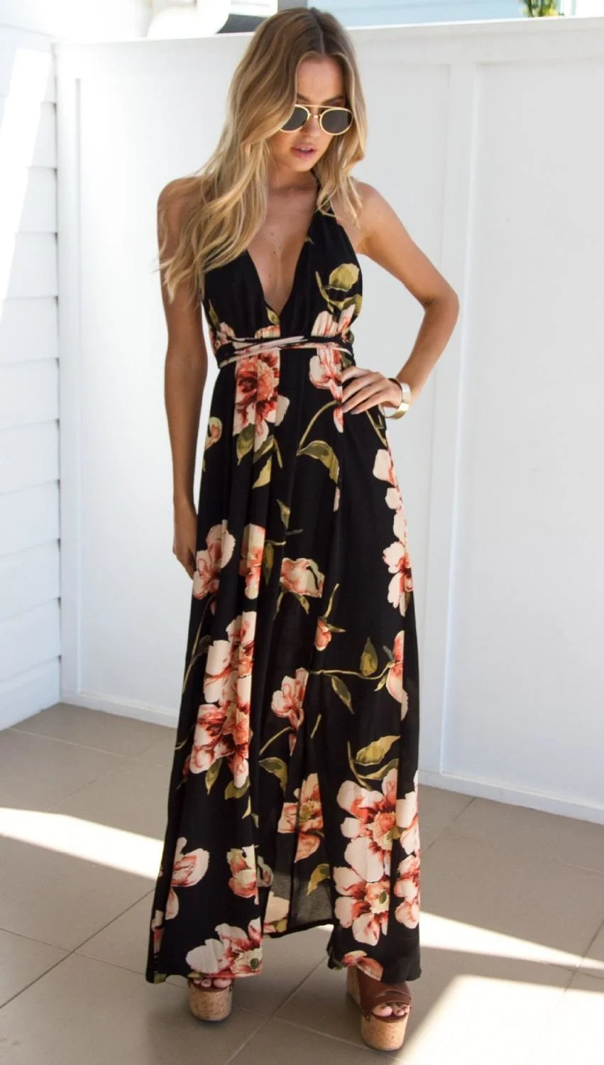 

Floral summer dress 2021, long dress, pleated, single front, ladies'robe, long dress