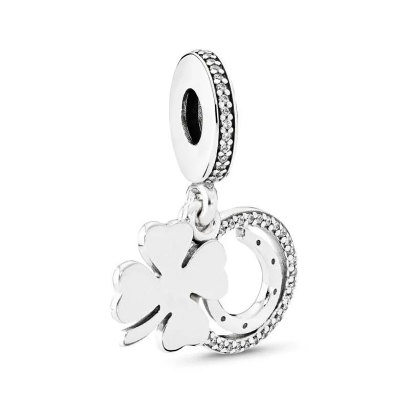 

Fit Original Pandora Charms Bracelet Cute Clover Pendant Clear CZ Horseshoe Beads for Jewelry Making DIY Bangle Good Luck Dangle