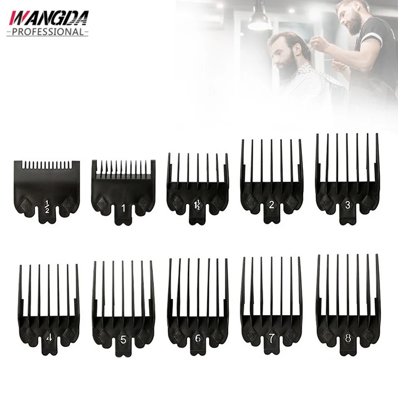 

10 Pcs/Set Professional Electric Hair Clipper Limit Comb Hair Salon General Hair Clipper Replacement Guide Plate Comb Black Set