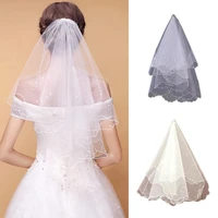 pearl wedding dress veil layers tulle ribbon edge bridal veils women accessories 2023