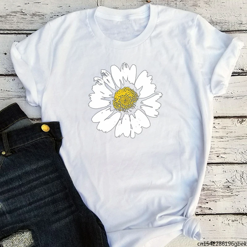 

Flower pattern T-shirt Women Round Neck Large Fashion Summer Plus Size Tops