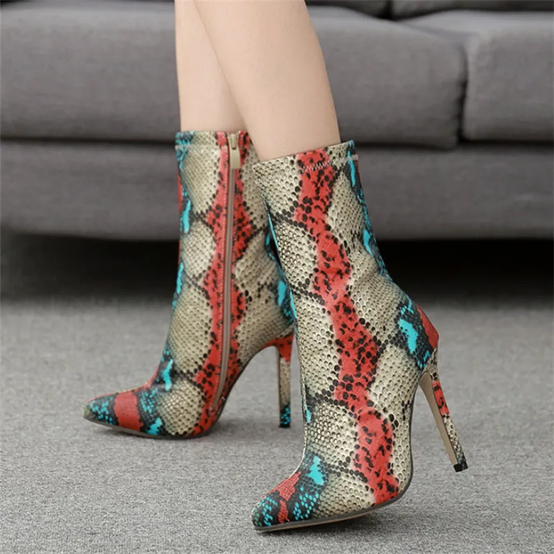 Привлекательные женские ботинки змеиная кожа ботильоны 11 5 экстремально тонкий