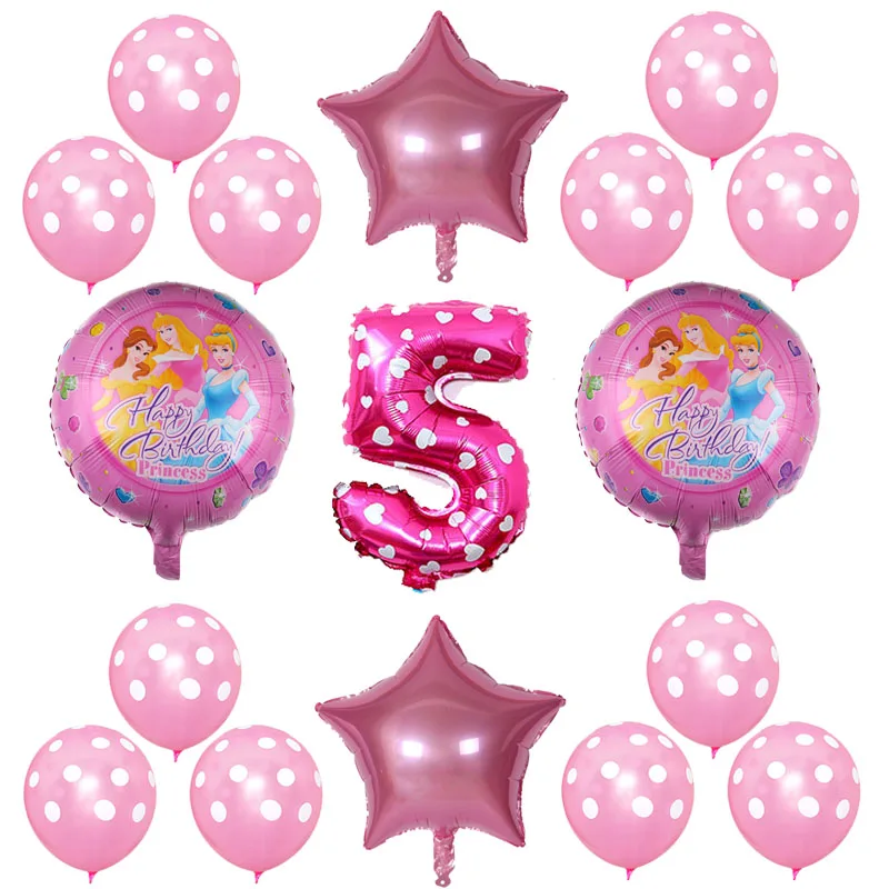 

17pcs Aurora Cinderella Belle Snow White Princess Foill Balloon Set Baby Shower Birthday Party Decorations Girls Number Balloons