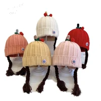 new cute girls hat kids hand knitted caps with braids children autumn winter baby wigs hat plaits wig bonnet photo accessories