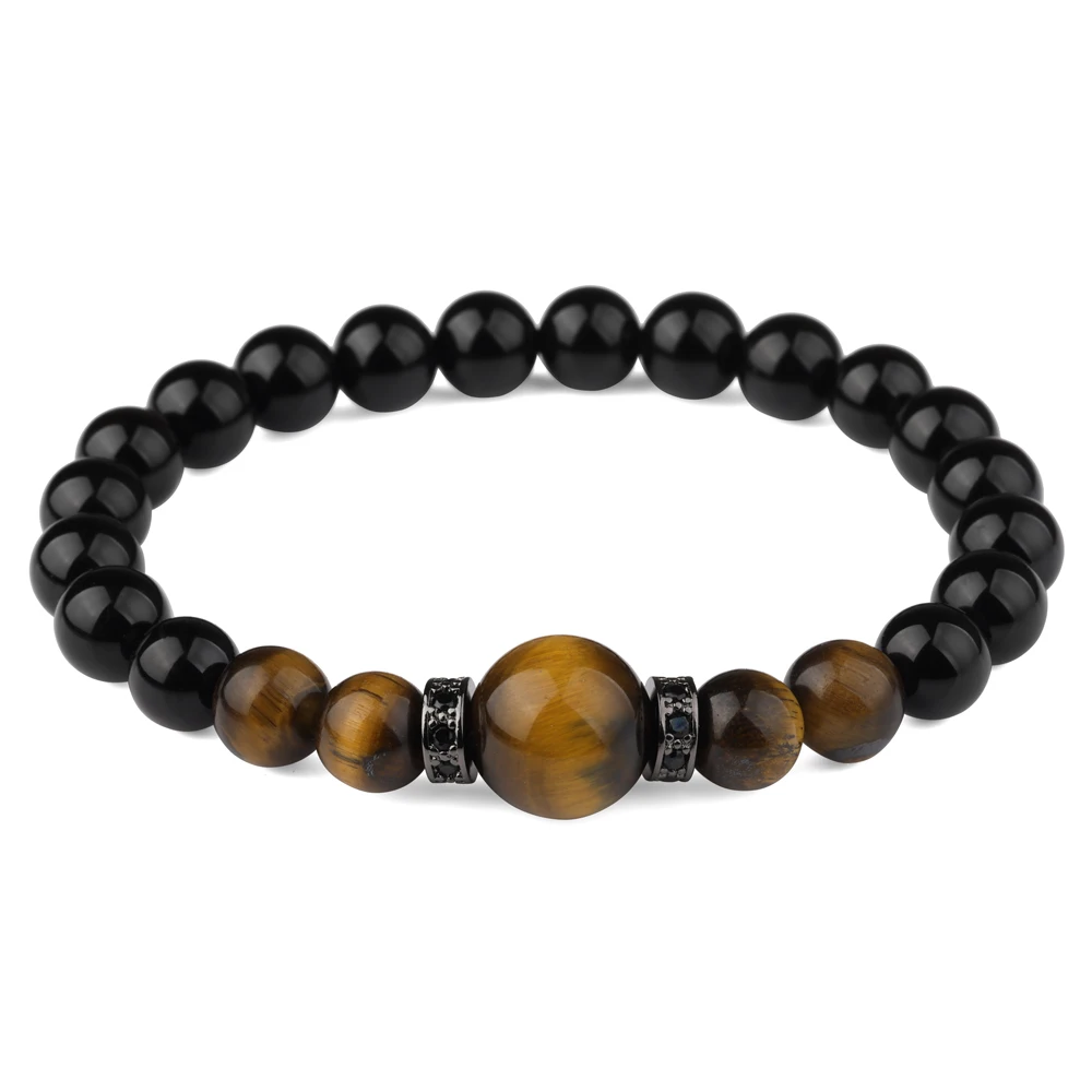 

Tiger Eye Black Agate Bracelet High Quality Elastic Rope Simple And Exquisite Gift Bracelet For Women Men Jewelry