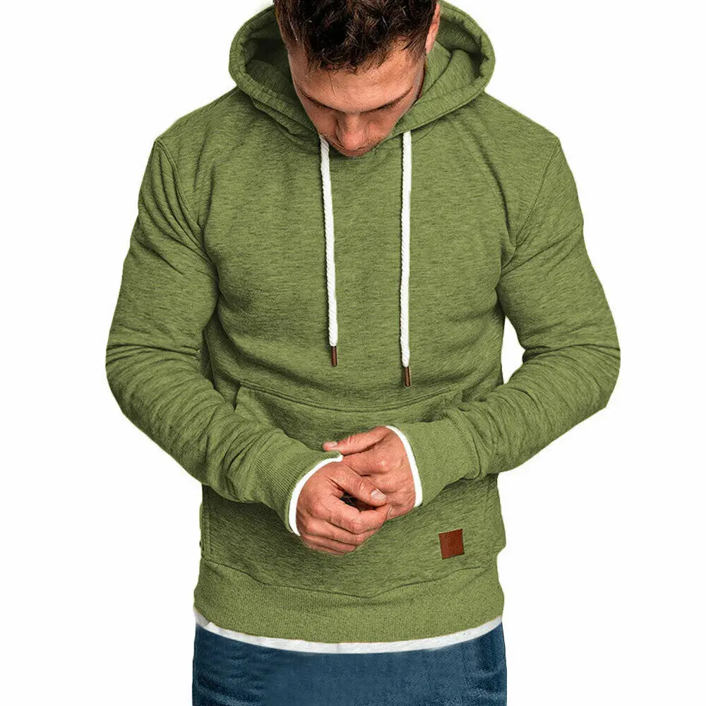 Мужская приталенная толстовка с капюшоном однотонная Толстовка длинным рукавом
