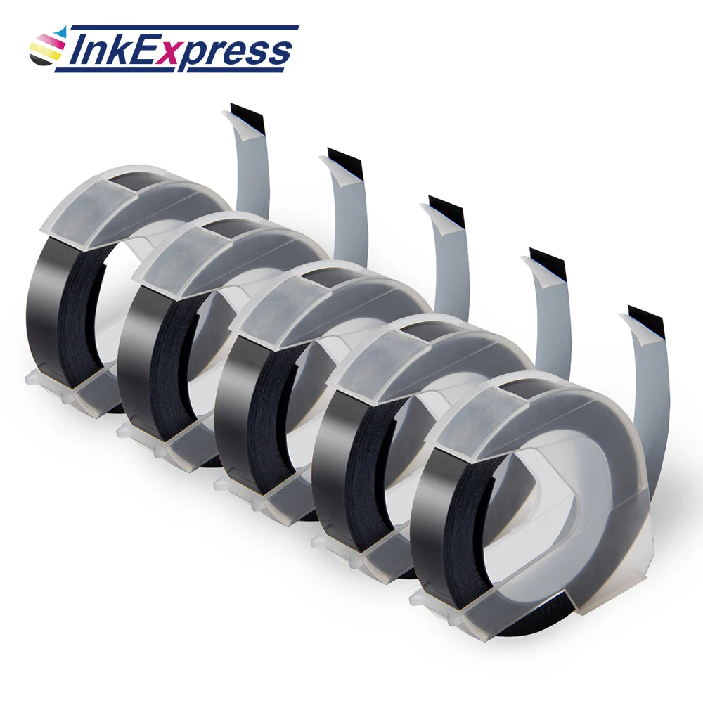 5PK 9 мм белые на черных 3D рельефных лентах пластиковая стандартная Совместимость