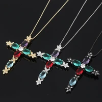 funmode new charm cross shape colorful aaa cubic zirconia big pendants necklace for women collier femme wholesale fn35