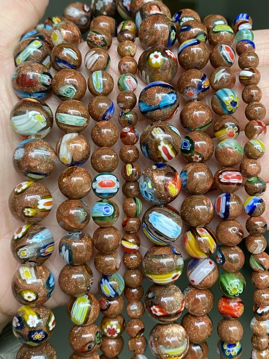 Натуральный миллефиори цветок золотой песчаник кость круглые промежуточные