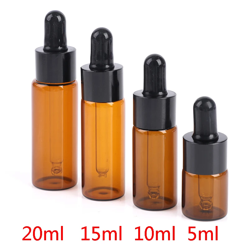 

5pcs/lot 5ml 10ml 15ml 20ml Amber Glass Dropper Bottle Jars Vials With Pipette For Cosmetic Perfume Essential Oil Bottles