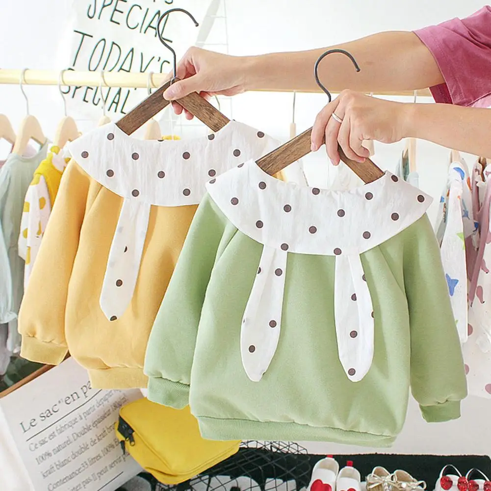 New Fashion Baby Girls Sweatshirt Wear-resistant Fleece Warm Baby Girls Long Sleeve Lotus Collar Dot Winter Lovely Sweatshirt