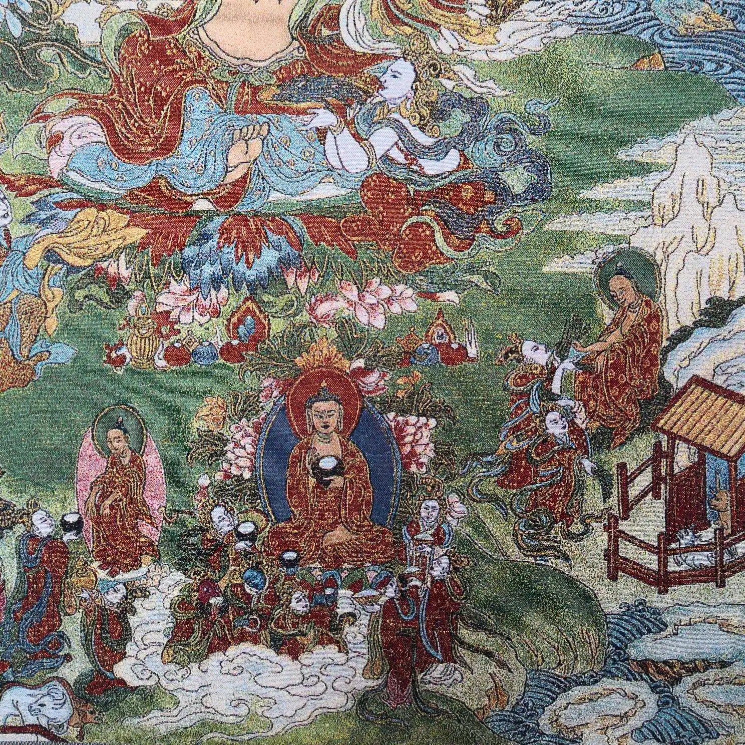 

Tibetan Buddha Statue Nepalese Thangka Portrait Brocade Tara Thangka Embroidery